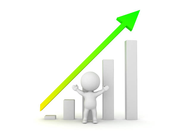 istock 3D Character with his arms raised with graph showing success behind him 851020818