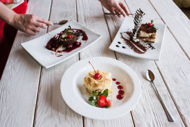 istock Presentation of delicious desserts in restaurant 851042410