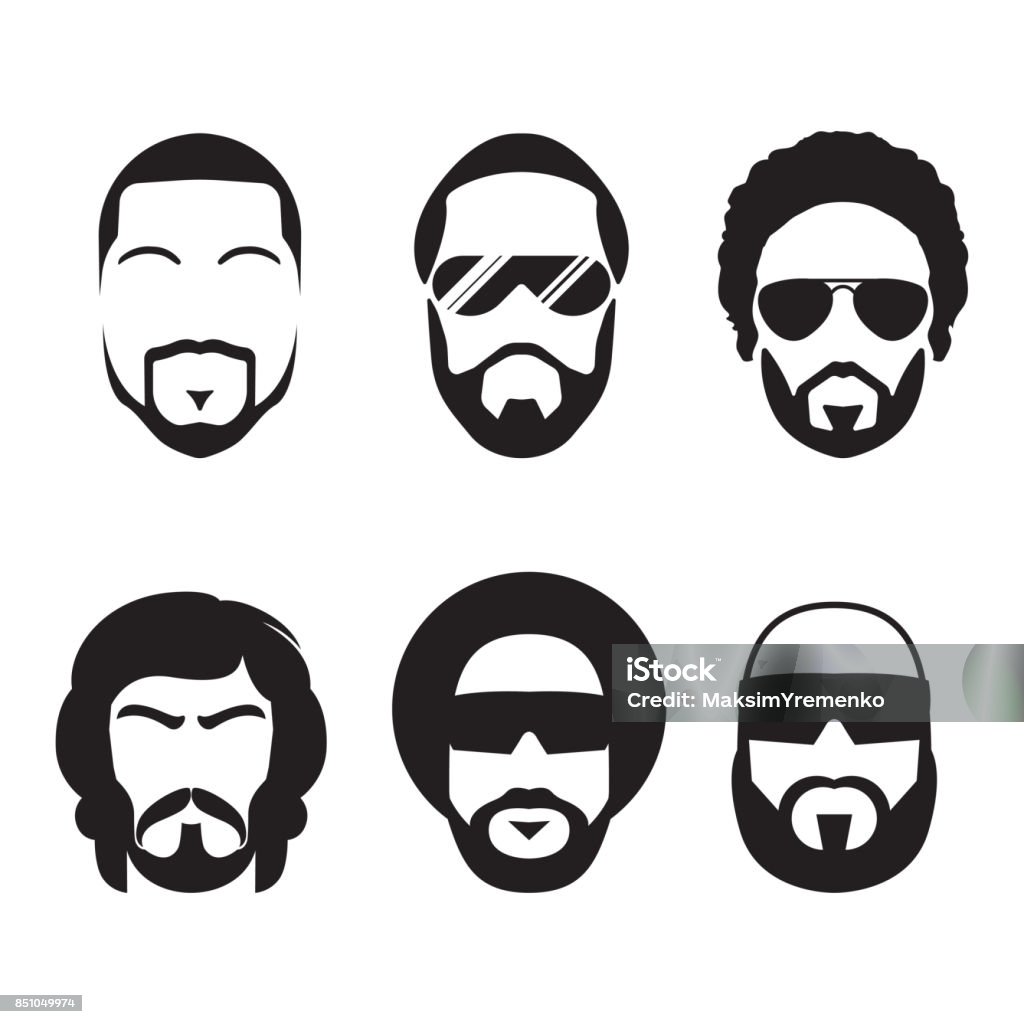 Set of bearded hipster men faces. Set of bearded hipster men faces. Mustaches and Beards. Vector Illustration. Men stock vector