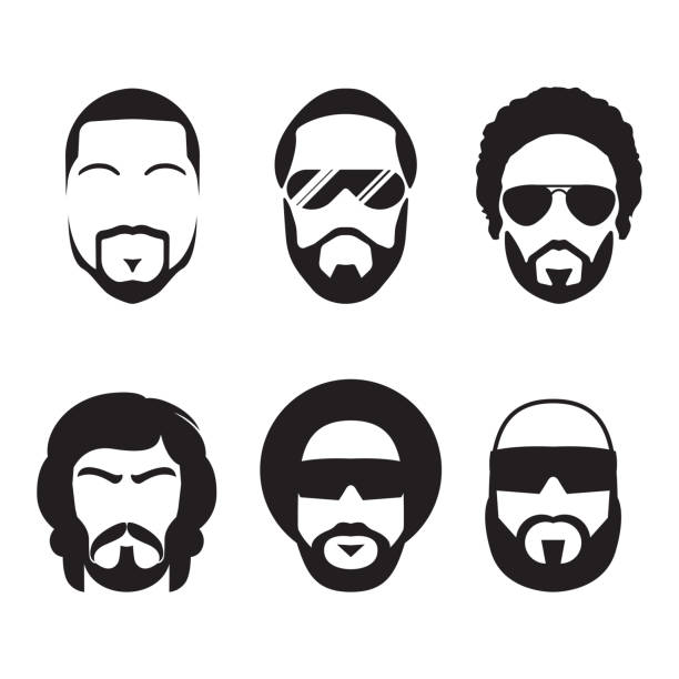Set of bearded hipster men faces. Set of bearded hipster men faces. Mustaches and Beards. Vector Illustration. afro man stock illustrations