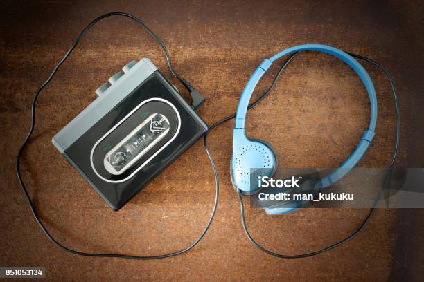 Vintage Walkman And Headphones Stock Photo - Download Image Now - 1980-1989, 1990-1999, Analog