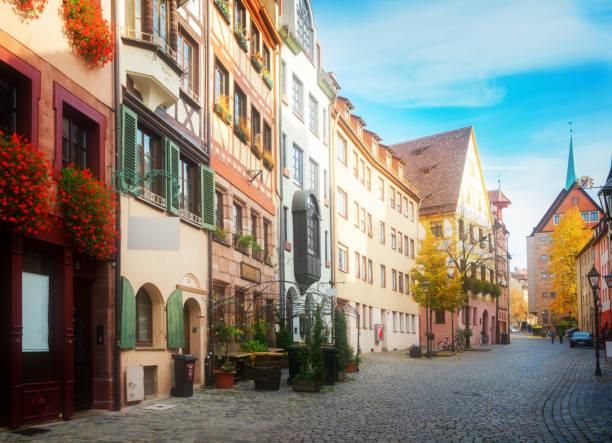 Historic street in old town of Nuremberg, Germany, retro toned