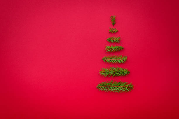 istock symbol Christmas tree from a fir branches on red background. Copy space for your greetings 851077212