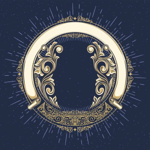 ilustrações, clipart, desenhos animados e ícones de vintage ornamentada emblema decorativa - ellipse frame ornate scroll shape