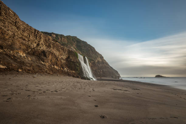 The waterfall at Alamere Falls, one of few coastal falls in California.