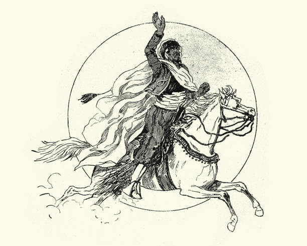 Arabian horseman, 19th Century Vintage engraving of a Arabian horseman, 19th Century arab man riding horse stock illustrations