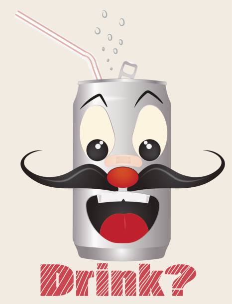 istock vector beer can with a cheerful face and a bubble of text. tubule for a cocktail. a plaster on his nose. the inscription 