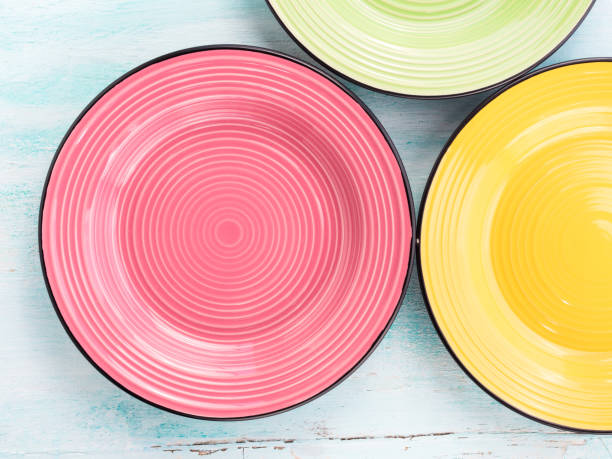 istock Pastel Color ceramic food plates top view 851099762