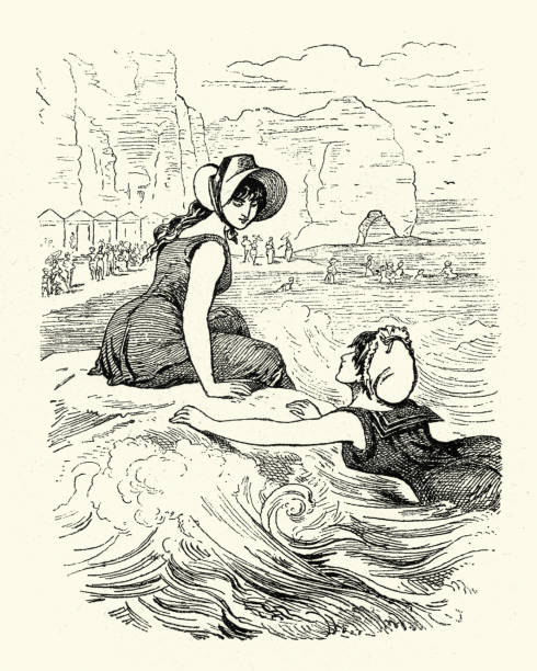 istock Young victorian women swimming in the sea, 1880s 851102342