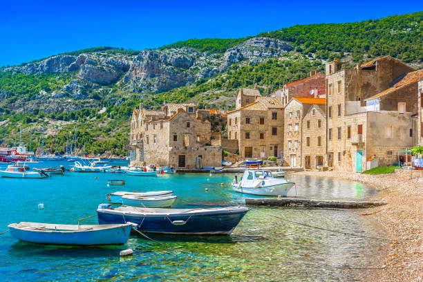 istock Komiza seascape island Vis. 851148392