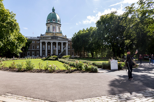 London, UK - August 16, 2017: The façade and gardens of the main building of Imperial War Museum in Southwark, London