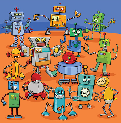 Cartoon Robot Characters Big Pack Stock Illustration - Download Image Now -  Group Of Objects, Humor, Robot - iStock