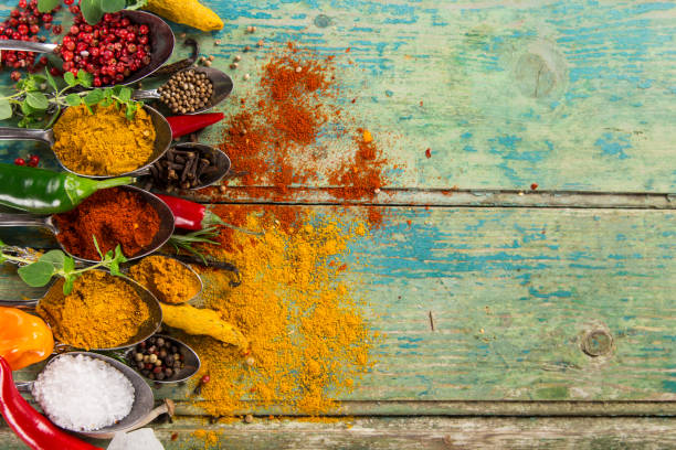 istock Various colorful spices on wooden table 851172748