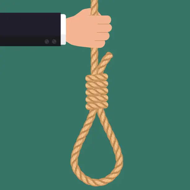 Vector illustration of Hand with rope hanging loop, Businessman Suicide