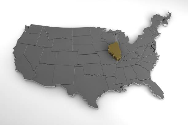 istock United States of America, 3d metallic map, with Illinois state highlighted. 3d render 851176632