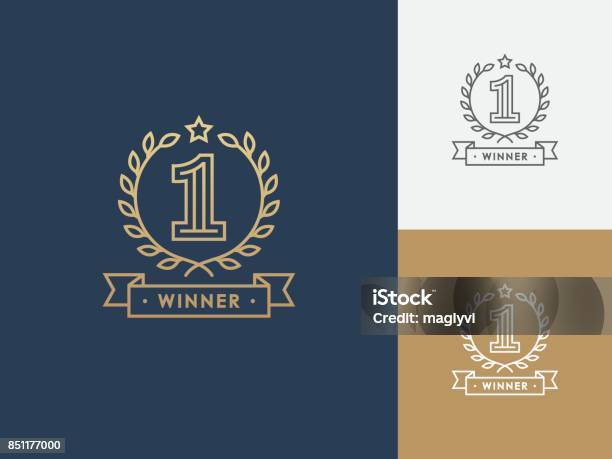 Vetores de Emblema Do Vencedor Linear Com O Número 1 e mais imagens de Número 1 - Número 1, Prêmio, Primeiro Lugar