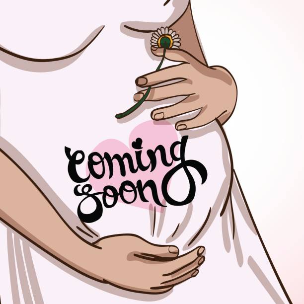 pregnant woman belly in pregnancy dress is prepared for maternity. pregnant woman in pregnancy dress is prepared for maternity. waiting for a baby birth i love you mom stock illustrations