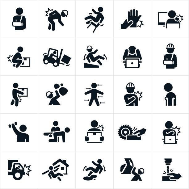 ilustraciones, imágenes clip art, dibujos animados e iconos de stock de iconos de lesiones de trabajo - physical injury