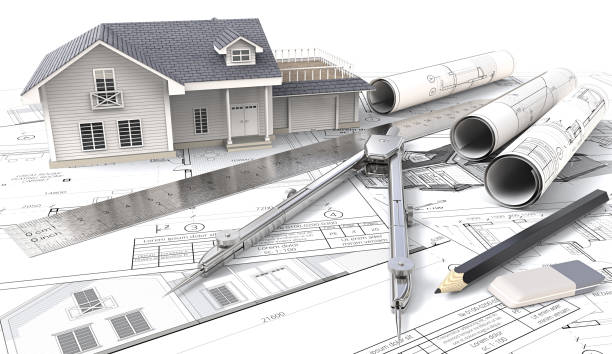 istock 3D House on Design Sketches and Blueprints. 851251878