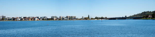 Panorama of Perth City bridge and South Perth at Swan river, Western Australia stock photo