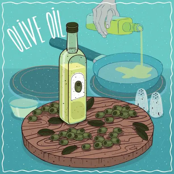 Vector illustration of Olive oil used for frying food
