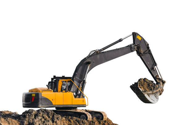 istock Excavator work on the ground on isolated white background 851330848