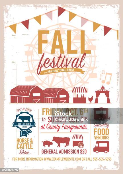 Fall Festival Agricultural Show Poster Design Template Stock Illustration - Download Image Now