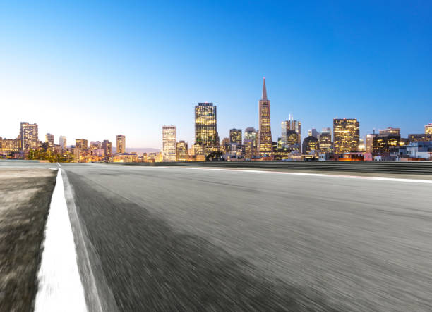 istock empty asphalt road with cityscape of modern city 851361502