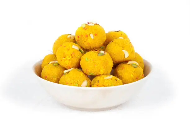 Indian Traditional Laddu Sweet Food Also Know as Motichoor Laddu Dessert