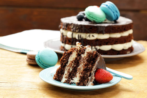 istock chocolate cake with vanilla cream is a dessert for a holiday 851438304
