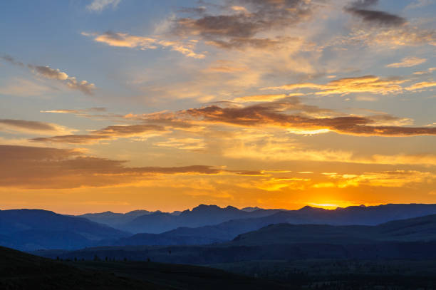 The Rising sun over the Northern parts of Yellowstone National Park, near
