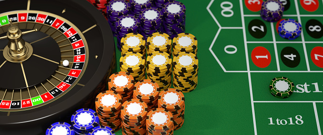 Casino chips, on the table 3D illustration