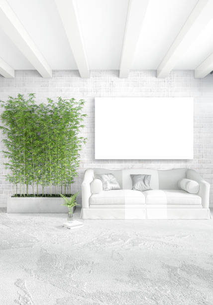 istock White bedroom minimal style Interior design with wood wall and grey sofa. 3D Rendering. 3D illustration 851449710