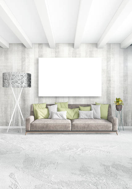 istock White bedroom minimal style Interior design with wood wall and grey sofa. 3D Rendering. 3D illustration 851452364