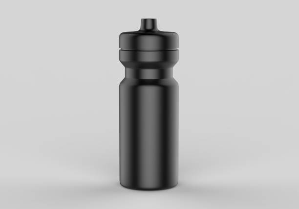 Sport water sipper white blank plastic bottles for water isolated on grey background for mock up and template design. White blank bottle 3d render illustration.