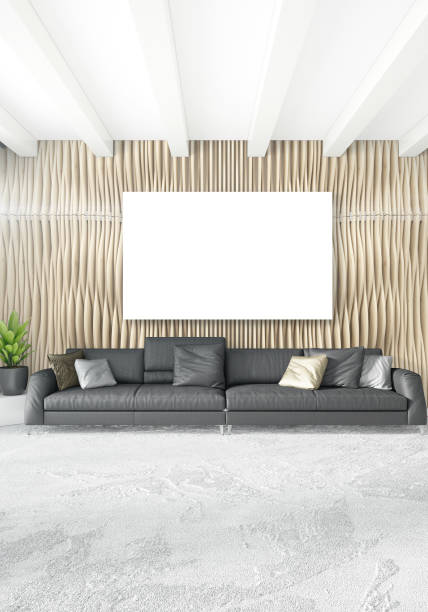 istock White bedroom minimal style Interior design with wood wall and grey sofa. 3D Rendering. 3D illustration 851456428