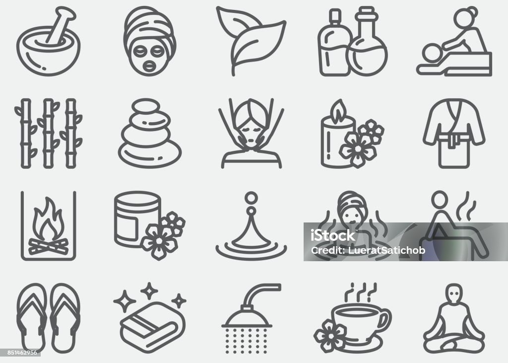 Spa massage and Wellness Line Icons Icon Symbol stock vector