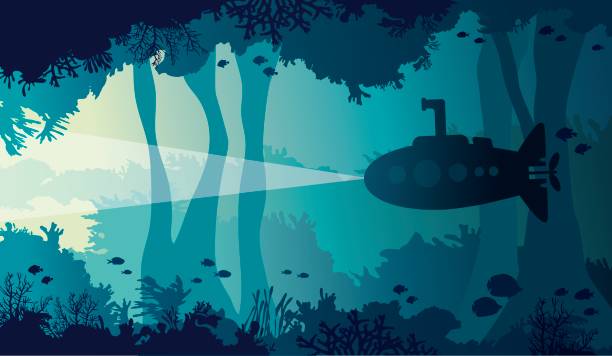 stockillustraties, clipart, cartoons en iconen met onderwatergrot, zee, onderzeeër, koraalriffen, vissen. - onderzeeër