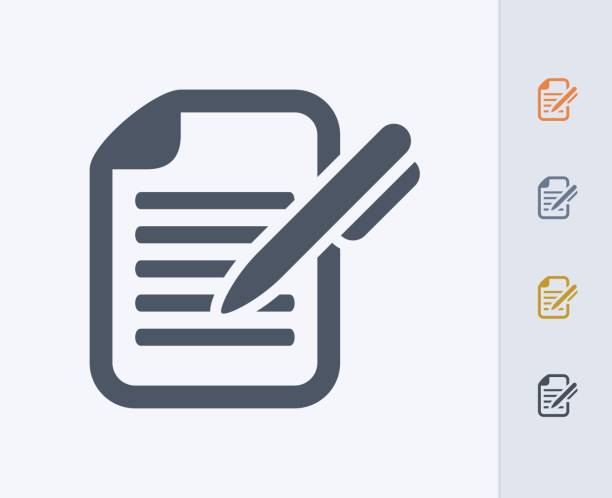 Pen & Document - Carbon Icons A professional, pixel-perfect icon designed on a 32 x 32 pixel grid and redesigned on a 16 x 16 pixel grid for very small sizes. writing activity icons stock illustrations
