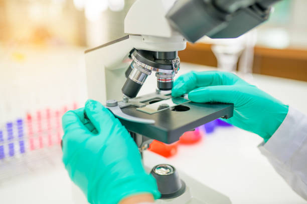 istock Doctor woman or chemist working with  microscope in laboratory room 851484048