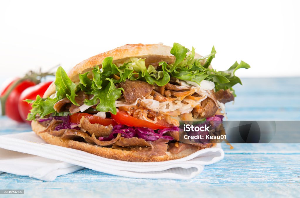 close up of kebab sandwich close up of kebab sandwich on white background Lamb - Animal Stock Photo