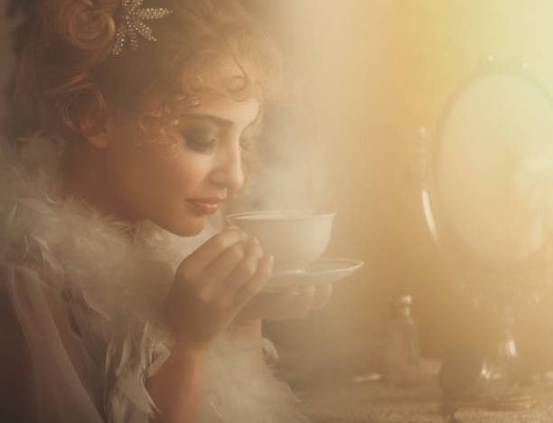 istock Retro woman drinking hot coffee 851497238