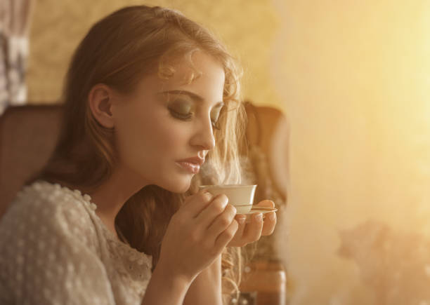 istock Retro woman drinking hot coffee 851497486