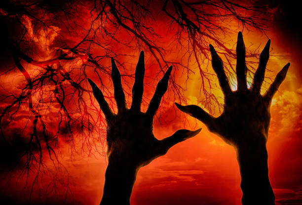 istock Double exposure zombie hand and cloud with dried branchs,Halloween concept 851502406