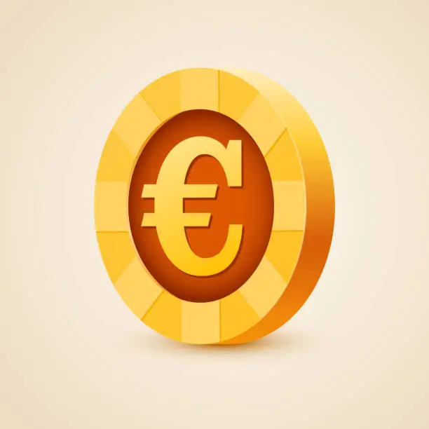 Vector illustration of Gold coin of euro isolated on bright background