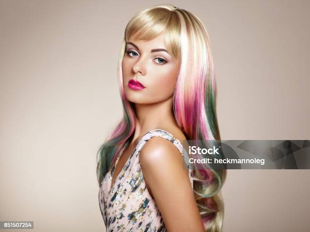 Beauty Fashion Model Girl With Colorful Dyed Hair Stock Photo - Download Image Now - Hair, Multi Colored, Adult