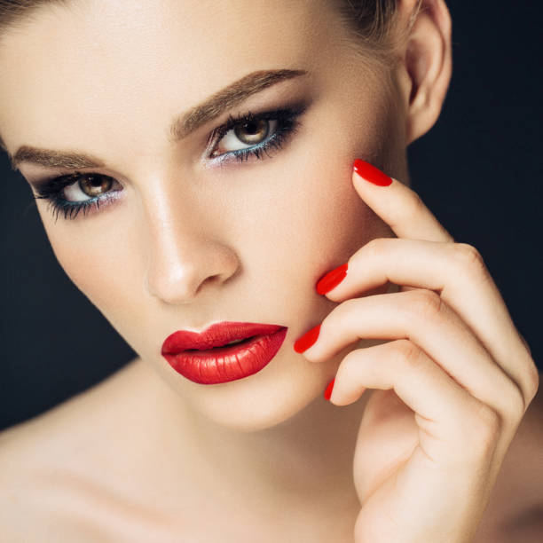 istock Beautiful woman with red lips 851514008