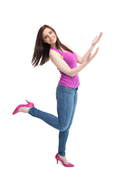 istock Cheerful stylish brunette wearing high shoes posing 851535854