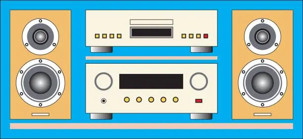 Vector illustration of Audio Hi-Fi components: loudspeaker, CD player, amplifier