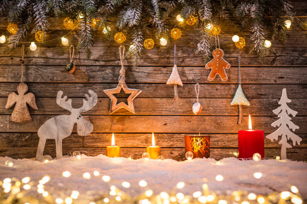 istock Christmas decoration on wooden background 851544466